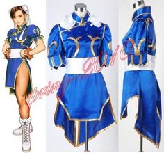 the costume is blue and has gold trims