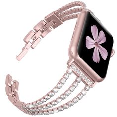 Rhinestone Diamond look Chain Band for Apple Watch Band Stainless Steel - Wristwatchstraps.co Apple Watch Bands Fashion, Rose Gold Apple Watch, Apple Watch Bracelets, Gold Apple Watch, Bracelet Apple Watch, New Apple Watch, Sports Bracelet, Wristband Bracelet, Apple Watch Models