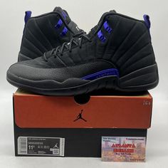 Elevate your sneaker game with these stylish and classic Air Jordan 12 Retro shoes in size 11.5. The black suede upper material with purple accents and the iconic Jordan logo make these sneakers a must-have for any sneakerhead. They are perfect for any athletic activity and are built for durability and comfort. The 2020 release year and style code CT8013-005 add to the exclusivity of these shoes. They are ideal for men who appreciate quality and fashion. Don't miss out on the chance to own a pair of these Air Jordan 12 Retro shoes that are part of the popular Air Jordan product line. Black Non-slip Lace-up Jordan Shoes, Purple Synthetic Jordan Shoes For Sports, Purple Synthetic Jordan Sports Shoes, Luxury Men's Fade-resistant Jordan Shoes, Black Fade-resistant Synthetic Jordan Shoes, Jordan Logo, Air Jordan 12 Retro, Jordans 12, Jordan 12 Retro