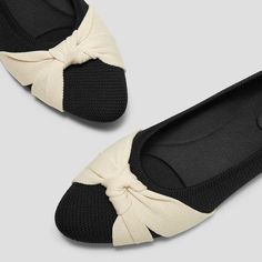 Round-Toe Knotted Flats (Bibi), Black & Cream Ivory, EU40.5 | VIVAIA Bow Flats, Soft Textures, Black Cream, Cleaning Clothes, Stylish Women, Sale Items, 30 Day, Cream, Heels