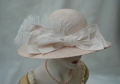 Romantic Ladies Pink Straw 1920s Hat by LadySalisbury on Etsy, $180.00 Vintage Flapper Hats For Kentucky Derby, Summer Formal Hats With Feather Trim, Formal Spring Feathered Top Hat, Evening Hats With Feather Trim For Spring, Formal Spring Top Hat With Feathers, Summer Wedding Top Hat With Feather Trim, Fitted Top Hat For Spring Vintage Events, Elegant Summer Fascinator With Ostrich Feathers, Formal Feathered Hats For Spring