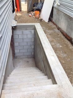 the stairs are made out of cinder blocks