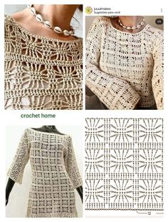 the crochet pattern is shown in three different styles, including an openwork top and