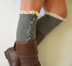 Leg warmers women I created these gray knit lace leg warmers with lace trim and buttons.These gray knit lace leg warmers are so stylish and comfy. These gray knit lace leg warmers are perfect gift for your best friends or trendy accessories for your wardrobe.You can choose color and size during the purchasing.Also avaliable plus size. SHIP ALL ORDERS TO USA*CANADA*EUROPE AND AUSTRALIA BY THE COURIER (UPS) AT LISTED PRICE.. DELIVERY TIME JUST 2-3 DAYS AFTER THE SHIPMENT... FOR THE OTHERS PLEASE R Gray Mid-calf Socks For Fall, Cute Fitted Knee-high Socks For Fall, Fitted Knitted Gray Socks, Cute Fitted Winter Socks, Fitted Lace Trim Socks For Winter, Fitted Lace Trim Winter Socks, Cute Fitted Leg Warmers For Fall, Gray Leg Warmers For Winter Stocking Stuffer, Fitted Gray Knitted Leg Warmers