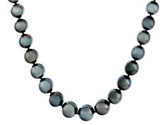 9-11mm Platinum Cultured Tahitian Pearl Rhodium Over 14k White Gold Necklace Classic Round Tahitian Pearl Necklaces, Classic Tahitian Pearl Round Necklaces, Tahitian Pearl Necklace In White Gold, Tahitian Pearl Necklaces For Anniversary, Round Tahitian Pearl Jewelry With High Luster, Tahitian Pearl Jewelry With High Luster, Tahitian Pearl Jewelry With High Luster Beads, High Luster Tahitian Pearl Round Beads Jewelry, White Gold Necklace