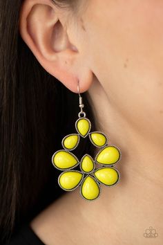 Featuring textured silver frames, bubbly yellow teardrop beads connect into a scalloped display for a whimsical pop of color. Earring attaches to a standard fishhook fitting.

 Sold as one pair of earrings. Paparazzi Accessories Jewelry, Jewelry Catalog, Silver Frames, Yellow Earrings, Teardrop Beads, Paparazzi Accessories, Affordable Jewelry, Paparazzi Jewelry, Boutique Jewelry