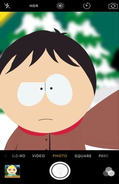 the south park character is shown on an iphone screen