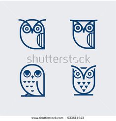 four owls in different positions, one with an owl's head and the other with its