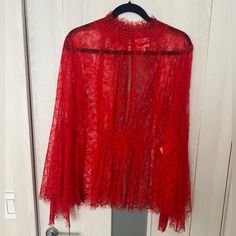 Nwot Alice Mccall Red Lace High Neck Top! Size Us 10! Please See Photos As Description Red Lace Tops For Spring, Red Lace Blouse For Spring, Red Lace Long Sleeve Top, High Neck Lace Top, Alice Mccall, High Neck Top, Red Lace, High Neck, Top Blouse