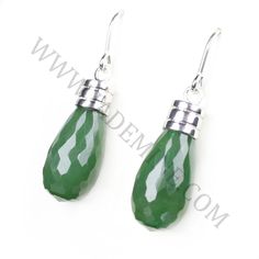 Our Jewelry is stunningly crafted featuring beautiful Nephrite Jade. Available in Sterling Silver The jade cabochon measures approximately 10x18MM. Jade Cabochon Earrings As A Gift, Elegant Nickel-free Chrysoprase Jewelry, Green Onyx Gemstone Earrings As Gift, Green Gemstones With Polished Finish For Gift, Green Polished Gemstones For Gift, Polished Green Gemstones For Gifts, Jade Charm, Jade Bangle, Jade Earrings