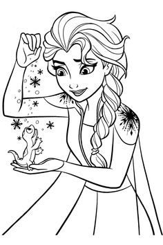 the princess from frozen kingdom coloring page with her frog and snowflakes on it