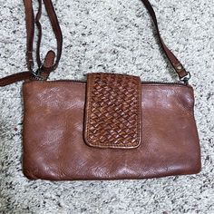 Vilenca Brown Leather Cross Body Purse Nwt Everyday Braided Handles Crossbody Clutch, Everyday Use Braided Handles Crossbody Clutch, Leather Clutch With Braided Handles For Daily Use, Everyday Woven Leather Clutch, Chic Brown Crossbody Wallet, Brown Clutch With Braided Handles For Everyday Use, Brown Leather Clutch With Braided Handles For Daily Use, Textured Leather Brown Clutch, Brown Textured Leather Clutch