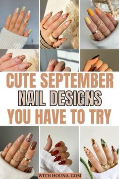 Late Summer Early Fall Nail Designs, Mail Tip Designs, September Nail Art Designs, September Colors Nails, Nail Art September, August September Nails, Late August Nails, September Birthday Nails, Nails For September