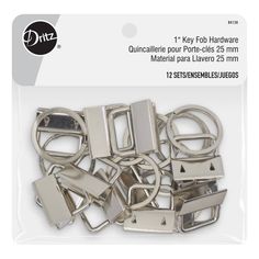 a pack of metal buckles in various shapes and sizes