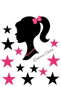 a woman's profile with pink stars around her and the words debra costa on it