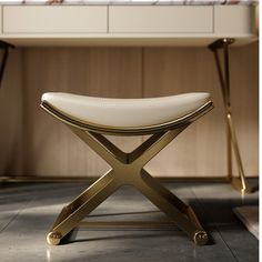 a white chair sitting in front of a desk