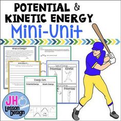 a baseball player holding a bat with the text potential and kinetic energy mini - unit