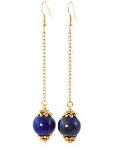 Diy Jewelry Earrings, Lapis Earrings, Lapis Lazuli Jewelry, Jewelry Making Earrings, Gold Dangle Earrings, Ball Drop, Gold Statement Earrings, Statement Drop Earrings, Earrings Inspiration