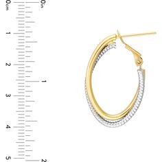 Let your style speak volumes with the mesmerizing allure of our Twisted Hoop Earrings in Two-Tone with Omega Back. These exquisite earrings from Olas d'Oro are a fusion of art and elegance, designed to elevate your style and add a touch of sophistication to any ensemble.Crafted with precision and passion, these earrings feature a unique twist design that sets them apart from ordinary hoops. The combination of 14K yellow and white gold creates a stunning two-tone effect, adding depth and dimensio Hoop Earrings With Halo Design, Formal Hoop Earrings With Bail, Modern Hoop Jewelry With Halo Design, Modern Hoop Halo Jewelry, Halo Design Yellow Gold Hoop Earrings, Yellow Gold Hoop Earrings With Halo Design, Twisted Hoop Earrings, Tennis Necklace, Color Blending