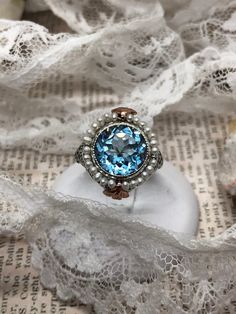 Excited to share the latest addition to my #etsy shop: 5ct Round Natural Blue Topaz Seed Pearl Sterling Silver Rose Gold Flower Victorian Filigree Ring (Made To Order) {Design#238} https://etsy.me/2Mdr11H #silver #round #floral #no #unisexadults #yes #rosegold #victori Victorian Filigree, Stock Design, Order Design, Pearl Design, Sterling Silver Filigree, Filigree Ring, Seed Pearl, Gold Flower, Blue Topaz Ring