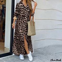 Olivia Mark - Elegant Floral Print Casual Maxi Dress Button Maxi Dress, Floral Print Dress Long, 파티 드레스, Maxi Shirts, Dress Woman, Maxi Shirt Dress, Maxi Robes, Leopard Dress, Vestidos Vintage