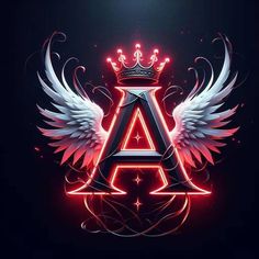 the letter a with wings and a crown on top is surrounded by red, white and blue lights