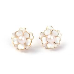 The two mother-of-pearl blossoms and gold plating on the flowery pearl earring make for an eye-catching elegance. For a simple desk-to-dinner appearance, pair them with an elegant dress. Sterling Silver Posts Freshwater Pearl Product Length: 23mm Product Width: 23mm Pearl White Flower Earrings For Formal Occasions, Elegant Rose Gold Flower Clip-on Earrings, White Classic Flower Earrings For Anniversary, Classic White Flower Earrings For Anniversary, Classic White Flower Earrings For Formal Occasions, Elegant Flower Shaped Mother Of Pearl Earrings, Elegant Gold Pearl Earrings For Mother's Day, Elegant White Earrings For Mother's Day, Elegant Gold Earrings For Mother's Day