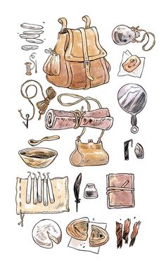 a drawing of various items that are on display