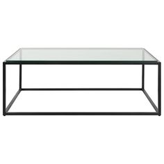 a glass coffee table with metal frame and black legs, on a white background photo