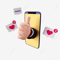 a cell phone with a thumbs up and several hearts around it, surrounded by magnets