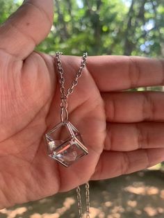 This is a really cute charm necklace. it has a cute crystal in a silver cube. It's very unique, I love it! Cube Necklace, Charm Necklaces, Cute Charms, I Love It, Charm Necklace, Necklace Etsy, Jewelry Necklaces, Charms, Necklaces