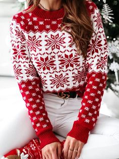 the802gypsy Sweaters & Cardigans/Sweater White / S GYPSY GIRL-Holiday Knit Snowflake Sweater Snowflake Sweater, Thick Sweater, Thick Sweaters, Estilo Chic, Long Sleeve Knit Sweaters, Christmas Print, Knitting Women Sweater, Christmas Knitting, Knitted Jumper