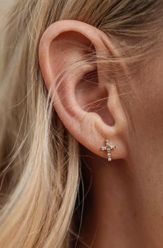 These delicate rhinestone cross earrings are a dainty and subtle tribute to Christianity. They are a perfect Easter gift for a woman of faith. It's also available in silver and gold. Check out the "Leap Of Faith Necklace" if you love matching your jewelry. Gold - 18K Gold DippedSilver - Rhodium Dipped Lightweight Dainty Stud Earrings Decorated Pretzels, First Earrings, Classy Accessories, Woman Of Faith, Earrings Outfit, Faith Necklace, Boutique Trends, Rhinestone Cross