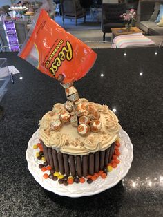 a birthday cake decorated with candy and candies