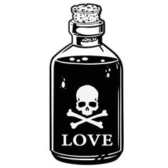 a bottle with a skull and crossbones on it that says love in the bottom