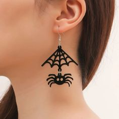 This Unique Pair Is A Wonderful Addition To Your Wardrobe And Your Style; Sure To Get Lots Of Compliments! Great For Halloween Or Anytime! Gsunck50t00n3xh Cute Black Dangle Jewelry, Trendy Black Halloween Earrings, Cute Black Jewelry For Party, Cute Black Pierced Jewelry, Cute Black Party Earrings, Cartoon Spider, Teacup Cats, Serpent Snake, Skull Fire