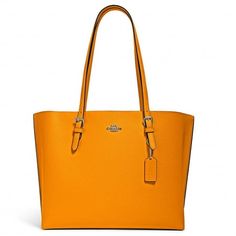 Double face leather Inside multifunction pocket Zip-top closure, fabric lining Handles with 10 1/4" drop Side open compartments 13 1/4" (L) x 11" (H) x 5" (W) Size: large.  Color: Orange.  Gender: female.  Age Group: adult. Classic Yellow Satchel With Top Carry Handle, Classic Yellow Shoulder Bag With Top Carry Handle, Classic Large Bag For Daily Use, Large Classic Bag For Daily Use, Coach Tote Satchel For Daily Use, Coach Satchel Tote For Daily Use, Coach Shoulder Bag For Office With Large Capacity, Classic Yellow Rectangular Shoulder Bag, Classic Yellow Shoulder Bag With Double Handle