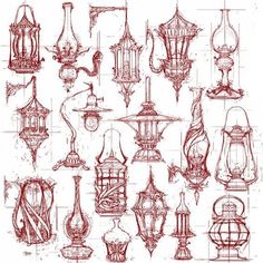 sketches of lamps and chandeliers from the early 1900's