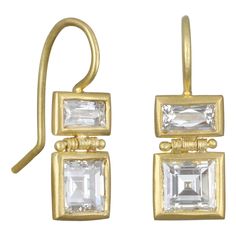 Faye Kim 18 Karat Gold Double Diamond Drop Earrings Indulge in luxury with these double diamond drop earrings. Set in 18k gold, diamond baguettes are paired with square emerald-cut diamonds. Classic with a modern twist. Hinged for movement. Square Diamonds - 2.04 cts. GIA - H/VS1, VS2 Baguette Diamonds - .83 cts. Double Diamond, Square Diamond, Diamond Drops, Diamond Drop Earrings, Antique Earrings, Emerald Cut Diamonds, Baguette Diamond, Diamond Stone, Stone Jewelry