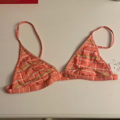 Brand New Includes Liner Salmon Colored With Green And Red Stripes In Plaid Pattern Last Picture Includes Picture From Website But Different Pattern Pacsun Bathing Suits, Pacsun Swim, Heart Brand, Pink Swim, Pink Swimsuit, Salmon Color, Aesthetic Clothing, Green And Red, Plaid Pattern