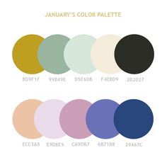 the color palette for january's color palette is shown in different shades and sizes