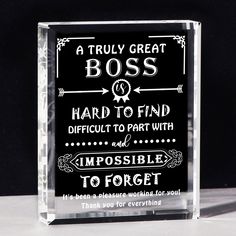 PRICES MAY VARY. ✅World's Best Boss Ever present - If you are looking for a perfect gift for your male boss or lady boss, then this crystal keepsake is for you! It's an absolute stylistic gift choice for him. Make him feel recognized, appreciated and important ✅Best Boss Gifts for Women - Original and unique boss gifts are perfect appreciate gifts for boss who has everything, and a perfect gifts for any occasions, like Leaving, Birthday, Christmas, Boss's Day, Retirement, Going away gifts for bo Unique Boss Gifts, Christmas Gifts For Your Boss, Boss Lady Desk, Present For Boss, Appreciate Gifts, Best Boss Gifts, Boss Christmas Gifts, Happy Christmas Card, Wine Country Gift Baskets