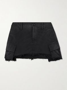 Balenciaga's skirt has an on-trend micro silhouette with fraying along the hem, giving it a deconstructed look. It's made from cotton-blend ripstop and has cargo-style flap pockets. Edgy Black Cotton Mini Skirt, Black Punk Cotton Mini Skirt, Balenciaga Crop Top, Luxury Edgy Black Mini Skirt, Balenciaga Skirt, Balenciaga Clothes, Balenciaga Fashion, Simplicity Fashion, Dress Flats