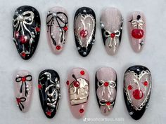 Alt Christmas Nails, Red Black Nails Designs, Red And Black Nail Designs, Pretty Gel Nails