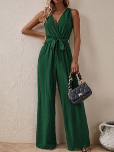 Sleeveless Tie Waist Jumpsuits And Rompers For Vacation, Sleeveless Jumpsuits And Rompers With Tie Straps For Vacation, Sleeveless Jumpsuit With Tie Straps For Vacation, Casual Sleeveless Jumpsuit With Tie Waist, Fitted Sleeveless Jumpsuit With Tie Straps, Romper Dress, Wide Leg Jumpsuit, Active Wear Tops, Long Tops