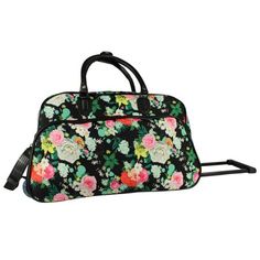 This fashion-forward CalBags rolling duffel bag makes a fashion statement and it is ready for anything. Offering a fully lined interior, retractable handle and more must-have features, this bag has the makings of an ideal travel companion. The large top zipper opening allows easy access to the roomy interior and exterior pockets keep small items in easy reach. Featuring two handles and a detachable shoulder strap; this duffle offers flexible carrying options. This grab-and-go bag gives you a str Casual Bags For Weekend Trips In Spring, Casual Spring Bags For Weekend Trips, Multicolor Floral Print School Bags, Kids Gym, Peonies And Hydrangeas, Go Bags, Reebok Women, Travel Companion, Black Handbags