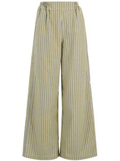 green cotton halo stripe pattern high-waisted wide leg elasticated waistband Yoko London, Wardrobe Edit, City Dress, Summer Beach Wear, Exclusive Fashion, High Waisted Trousers, Lady Dior, Green Cotton, High Waisted Pants