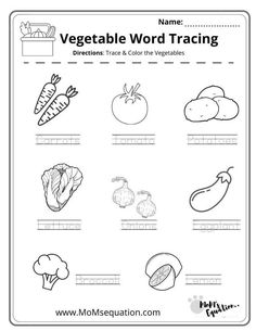 worksheet for vegetable word tracking