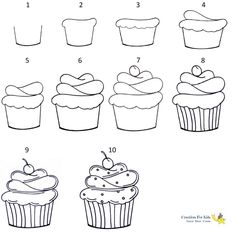 how to draw cupcakes for kids step by step drawing instructions and printable pictures