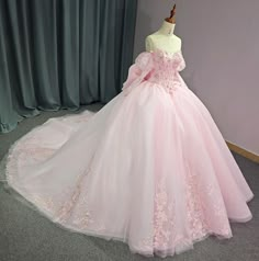 Pink Shiny Sweetheart Quinceanera Dress Off Shoulder Sequined Lace Bow – TulleLux Bridal Crowns & Accessories Pink Ball Gown With Sleeves, Pink Princess Ball Gown, Pink Princess Dresses, Light Pink Wedding Dress, Pink Princess Dress, Debutante Dresses, Pink Wedding Dress, Princess Ball Gowns, Ball Gown Skirt